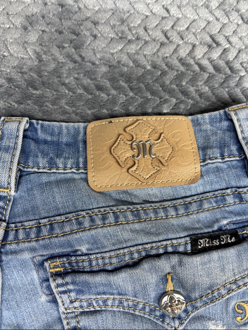 Miss Me Women's Distressed Light Blue Flare Jeans - Picture 6 of 8